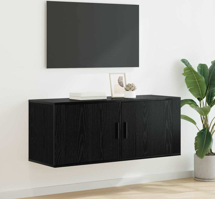 Vegghengt TV-hylle Svart Eik 100 x 34,5 x 40 cm Konstruert tre