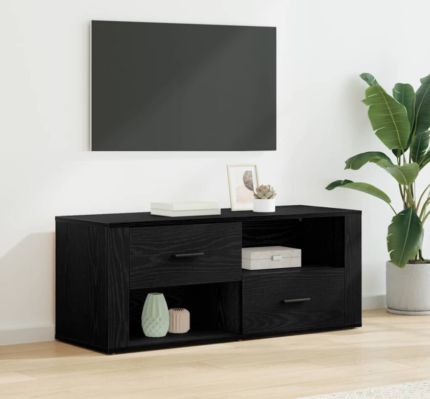 TV-skap med skuff Svart Eik 100 x 35 x 40 cm Konstruert tre