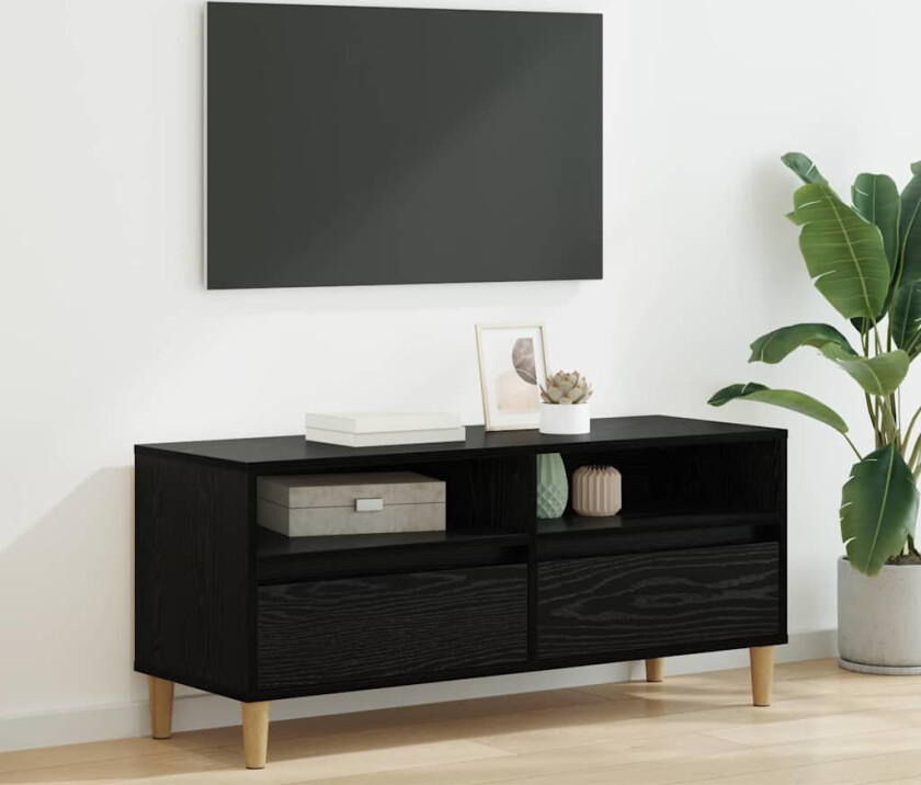 TV-skap med skuff Svart Eik 100 x 34,5 x 44,5 cm Konstruert tre