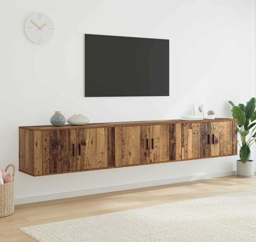 Veggmontert TV-hylle sett 3 pcs Gamle tre 80 x 34,5 x 40 cm