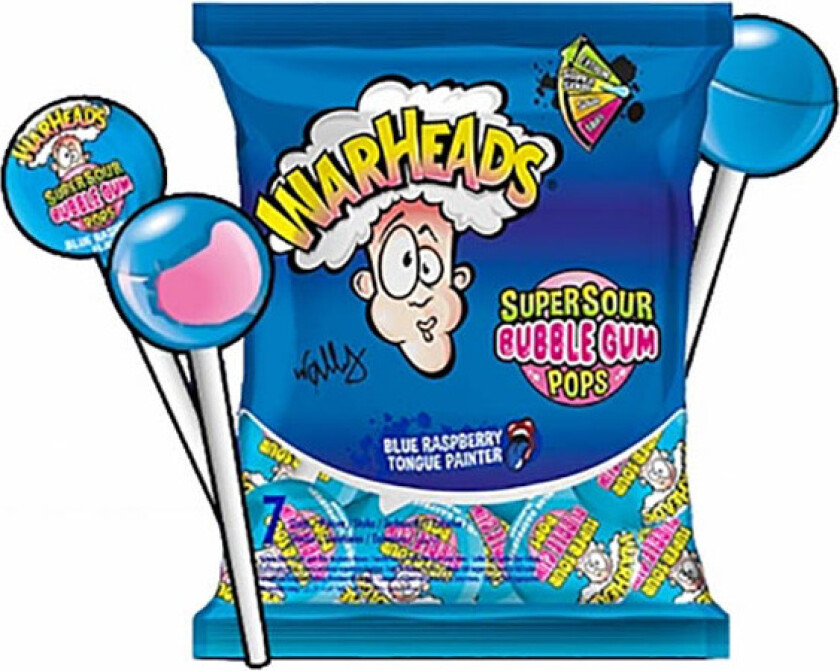 Super Sour Bubble Gum Pops Blue Raspberry 105g