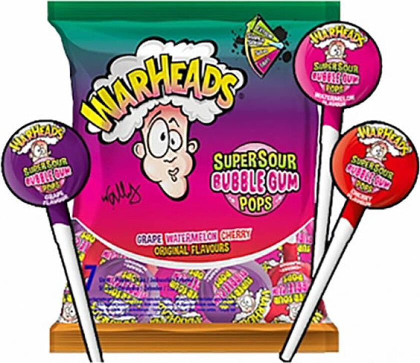 Super Sour Bubble Gum Pops Assorted 105g