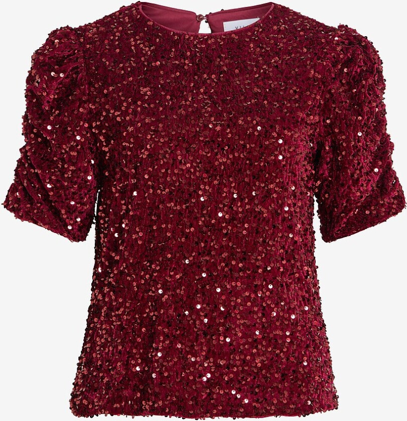 Paljettopp viBelieve O-neck Puff Sequins - Rød