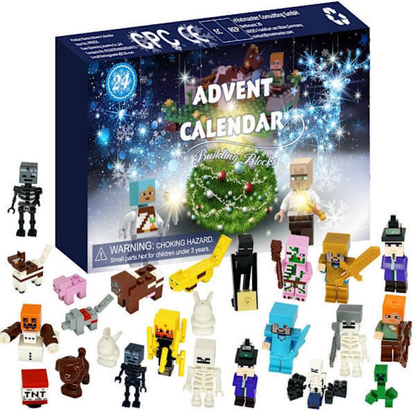 REA 24-delt Adventskalender Minecraft Byggeklosser Leker Jul Halloween Leke Gave Minifigursett Puslespillgave