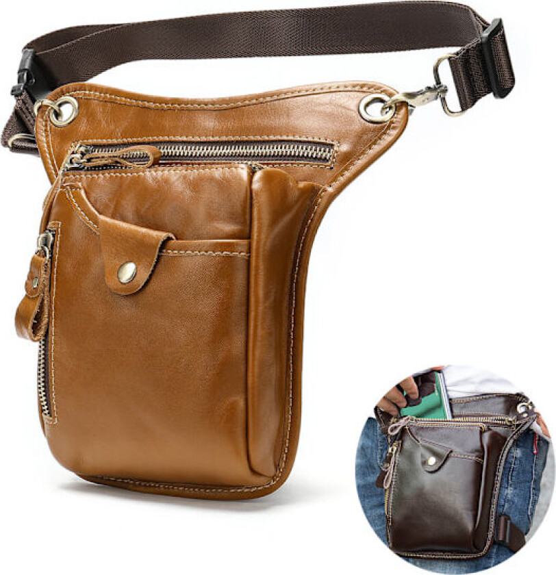 Ekte skinn herre belteveske Fanny Pack midjeveske belte menn skinn rumpevesker pengebelte skulder vesker for menn midjepakke (gul brun)