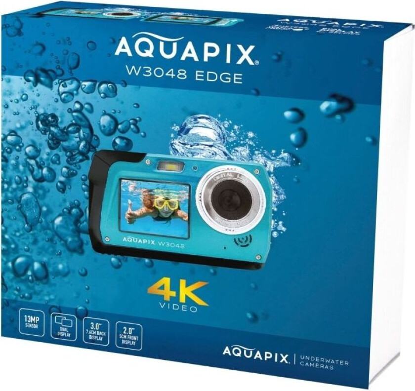 Easypix Aquapix W3048 - Digitalkamera - kompakt - 13.0 MP / 48 MP (interpolert) - 4K / 10 fps - under vannet inntil 3 m - isblå