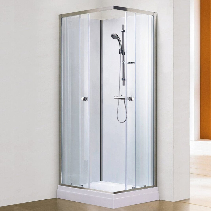 Dusjkabinett Agera Firkant - Hvite Bakvegger Krom / 80x80cm Hvit Glass