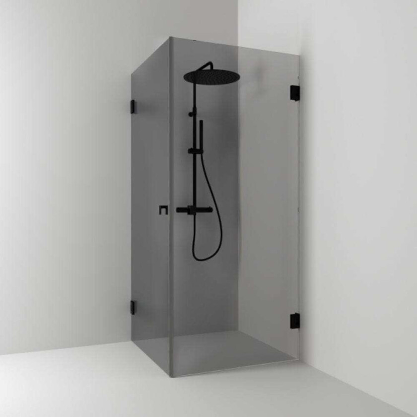 180° Dusjhjørne Rett Svart Matt / 90x90cm Røykfarget Glass