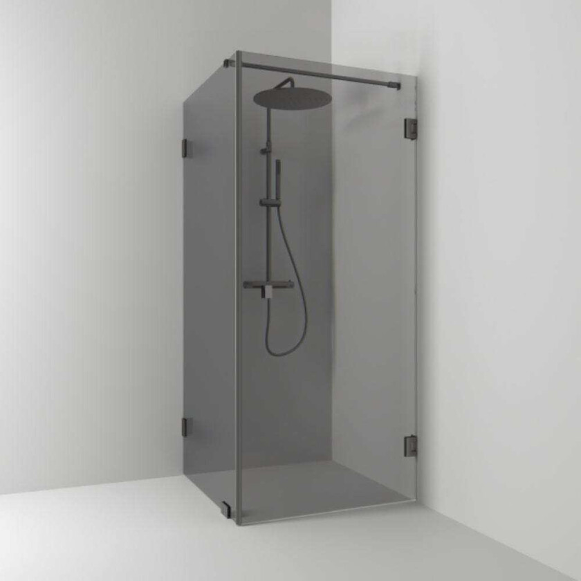 180° Dusjhjørne Kombi (Vegg+dør) Blyantpenn Svart / 100x80cm Røykfarget Glass