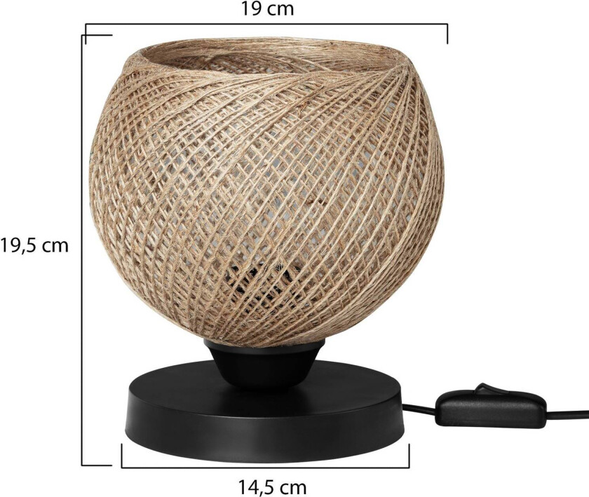 Bordlampe Yumak, brun/svart, Ø 18 cm, tau, metall