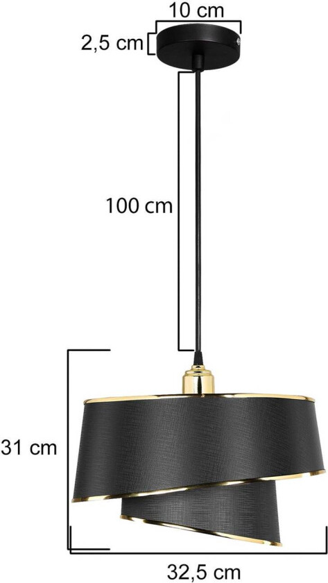 Hengelampe Lima, svart/gull, stoff, metall, Ø 32 cm