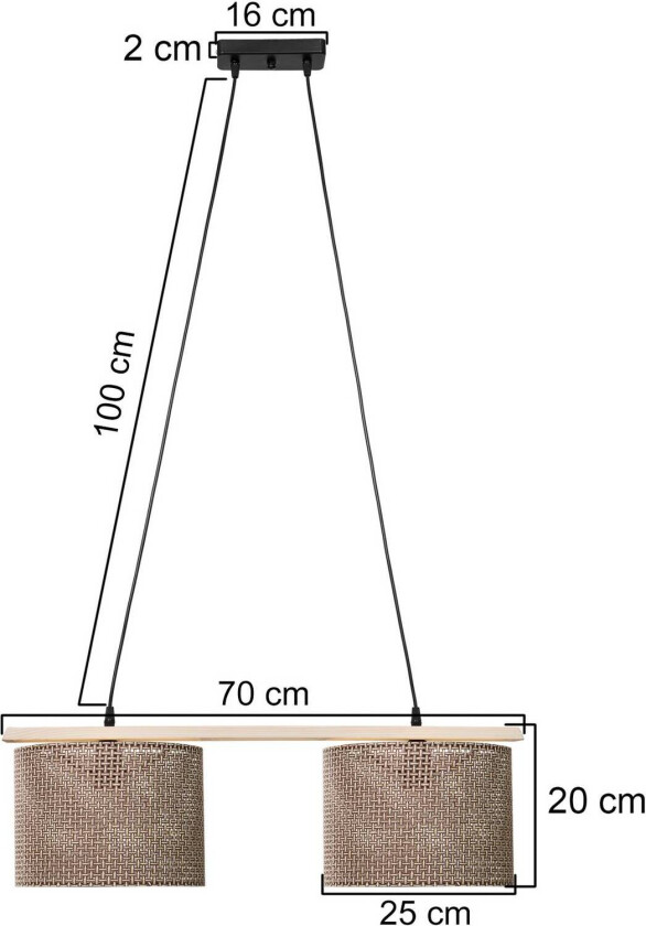 Hengelampe Zigana, brun mønstret, 2 lyskilder, stoff, tre