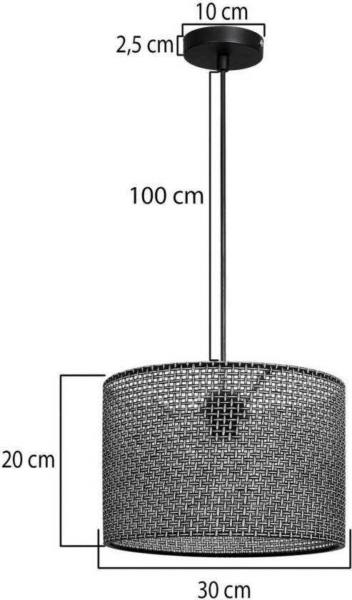 Hengelampe Nara, svart mønstret, stoff, Ø 30 cm