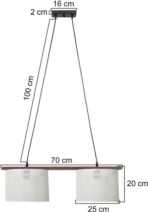 Hengelampe Zigana, hvit mønstret, 2 lyskilder, stoff, tre