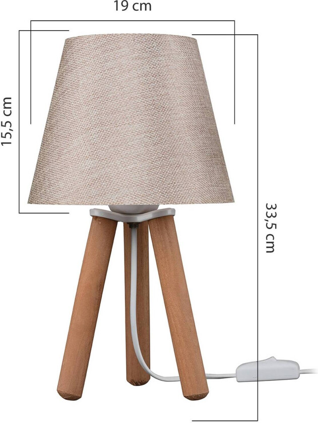 Bordlampe Dona, beige/trefarget, stoff, tre, treben