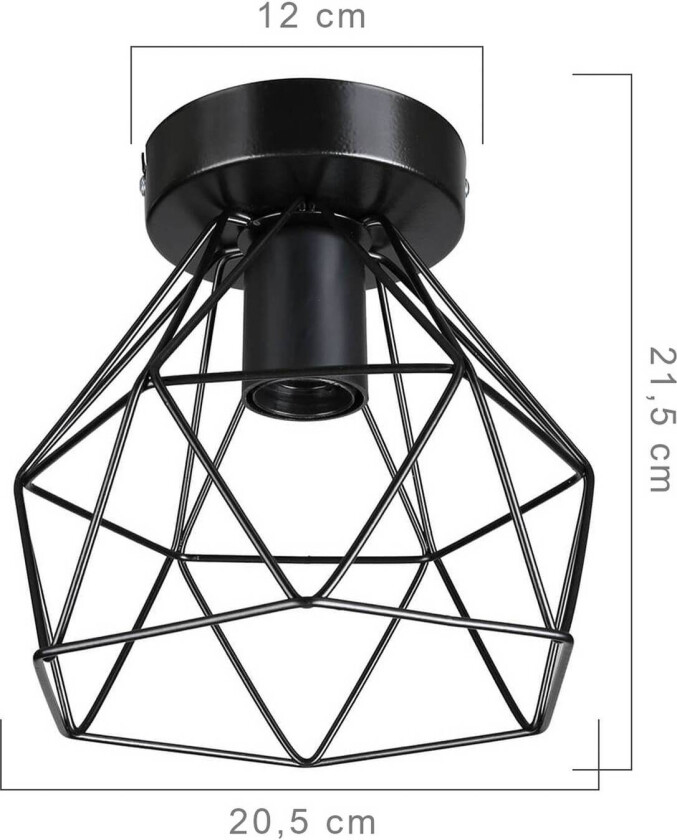 Taklampe Patara, svart, Ø 20 cm, gitterlampeskjerm, metall