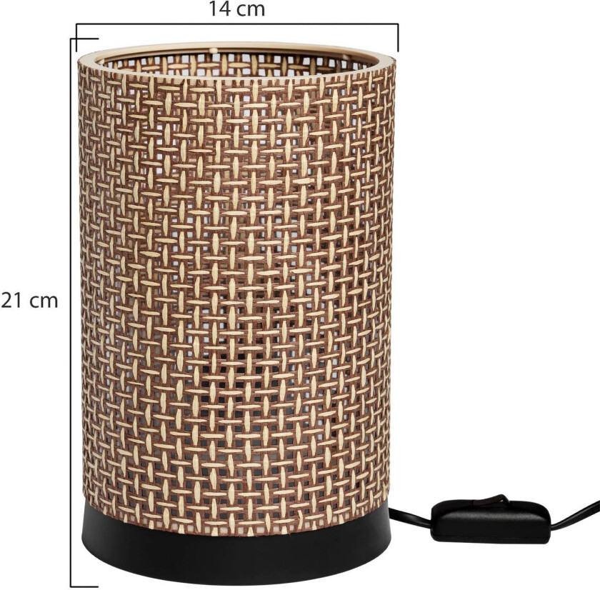 Bordlampe Tina, brun mønstret, sylindrisk, Ø 14 cm