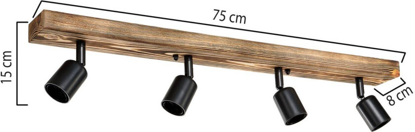 Downlight Duarte, 4 lyskilder, trefarget/svart, tre