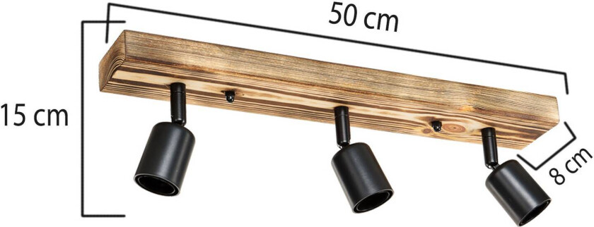 Downlight Duarte, 3 lyskilder, trefarget/svart, tre