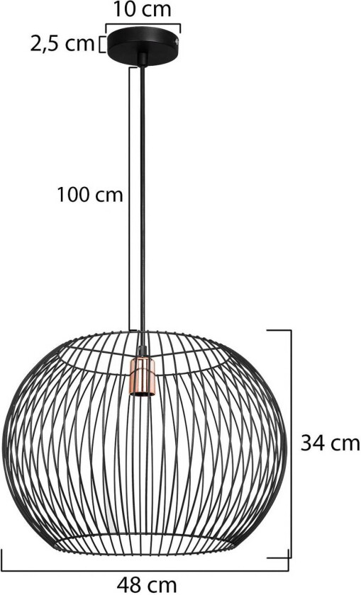 Hengelampe Cordano, svart, Ø 48 cm, metall