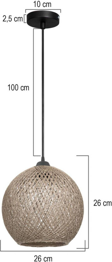 Hengelampe Yumak, brun, Ø 26 cm, tau, 1 lyskilde