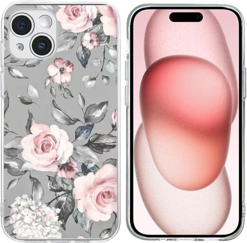 Vibe iPhone 15 deksel - Blomster Med Grå Bakgrunn