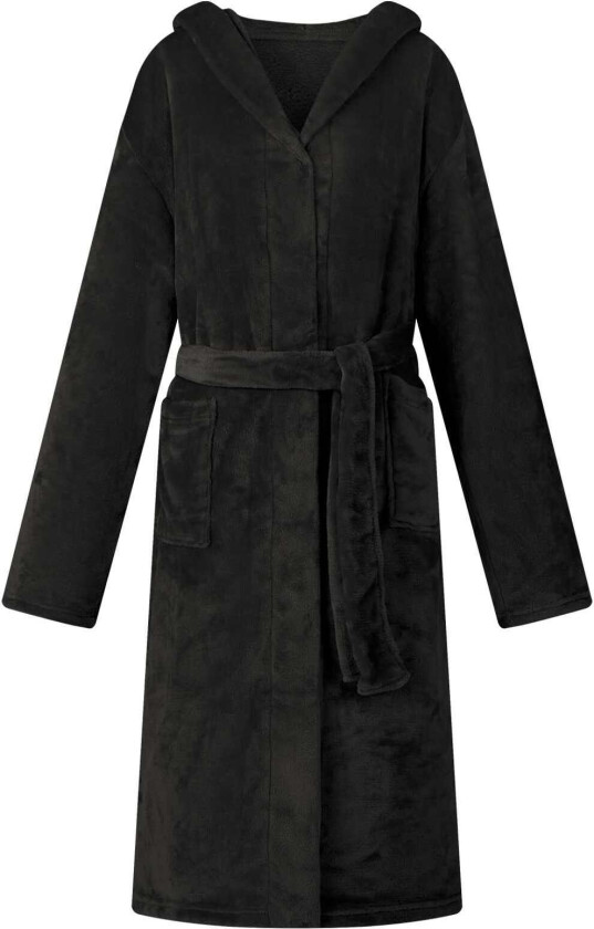 Badekåpe med hette Svart m Flanell
