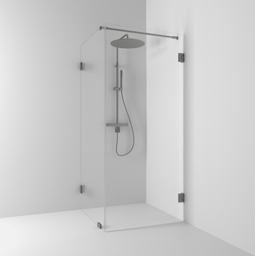 180° Dusjhjørne Kombi (Vegg+dør) Blyantpenn Svart / 100x80cm Klart Glass