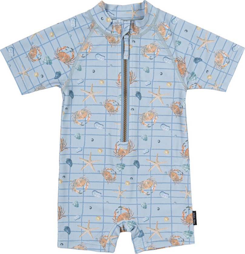 Badedrakt - UV50+ - Bleknet Denim m. Rute/Trykk - - 110/116 - Badetøy