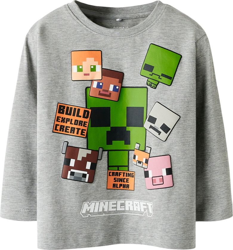 Genser - NmmNyle - Minecraft - Grey Melange - - 2 år (92) - T-skjorte