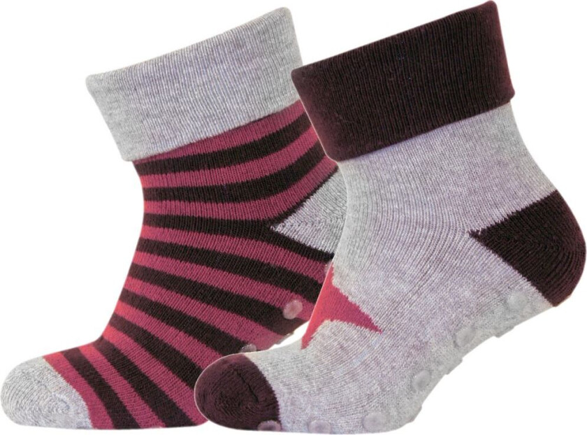 Sokker - 2-pack - Antiskli bunn - Aubergine/Grå - - 15/16 - Sokker