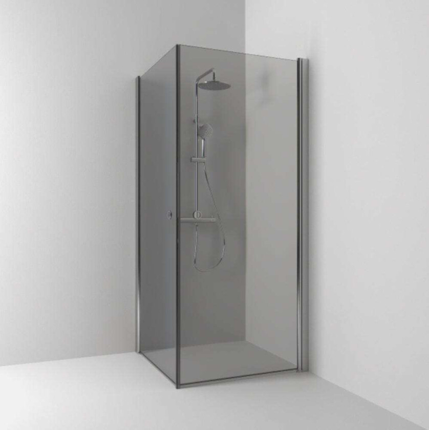 Skoga Dusjhjørne Rett Hullgrep, B70-100xh198cm Matt Aluminium / 80x90cm Røykfarget Glass