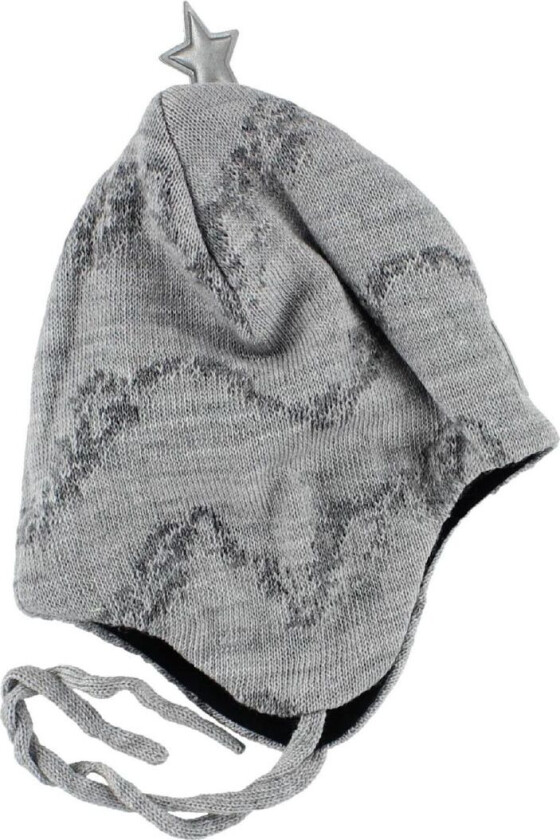 Strikkelue - Skuren - Ull/Bomull - Lys grå m. Trykk - - 50 cm - Lue