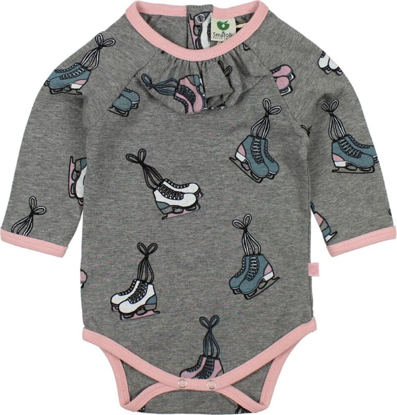 Body L/æ - Grå Melert m. Skøyter - - 62 - Langermet Body