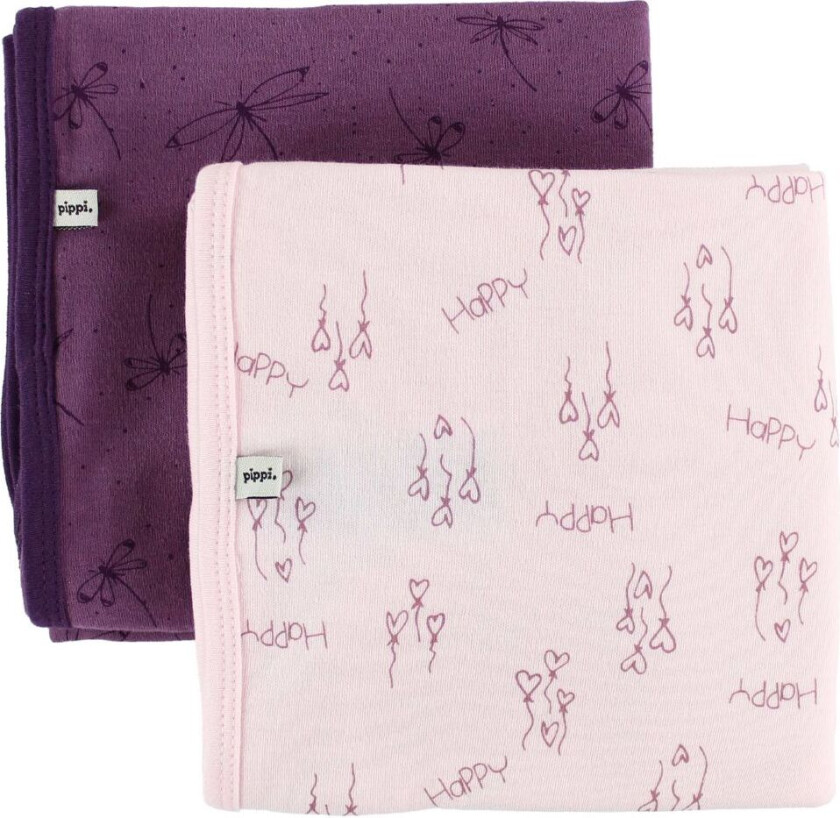Pippi Teppe - 70x70 - 2-pack - Lilla/Rosa m. Hjerter/sommerfugl - Pippi Baby - OneSize - Teppe