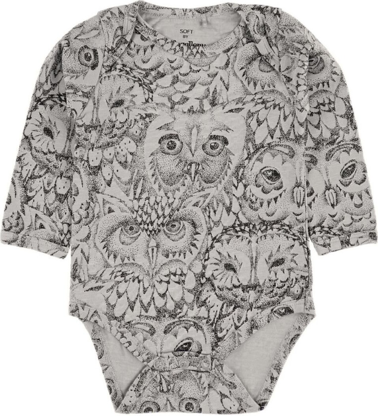 Body L/æ - Bob - Grå m. Ugler - - 24 md - Langermet Body