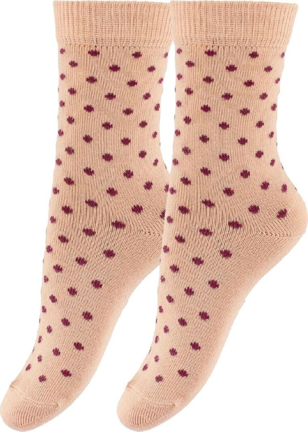 Sokker - 2-pack - Lys fersken m. Bordeaux Prikker - - 23/26 - Sokker