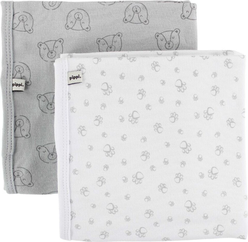 Pippi Tepper - 70x70 - 2-pack - Hvit/Lysegrå m. Bjørner/Fotspor - Pippi Baby - OneSize - Teppe