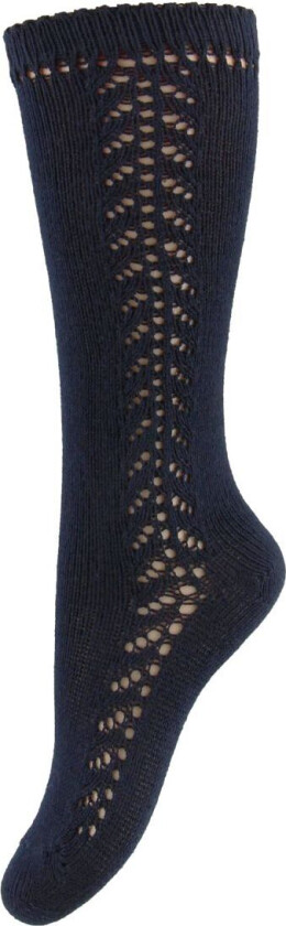 Knestrømper m. Hullmønster - Navy - - 6-12 md - Sokker