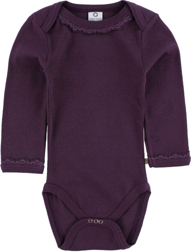 Body L/æ - Plommelilla m. Hullmønster/Blonder - - 3 år (98) - Langermet Body