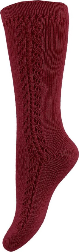Knestrømper m. Hullmønster - Bordeaux - - 3-4 år (98-104) - Sokker