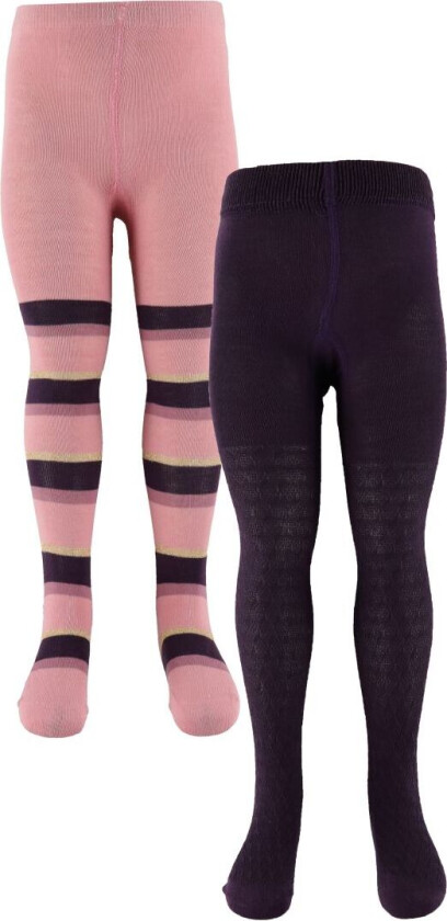 Strømpebukser - 2-pack - Lilla/Rosa Stripet m. Gull - - 80/86 - Strømpebukser