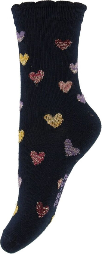 Sokker - Navy m. Hjerter/Glitter - - 15/16 - Sokker