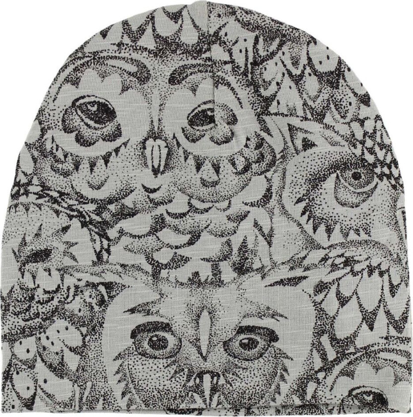 Lue - Beanie - Grå m. Ugler - - 1-3 år (80-98) - Lue