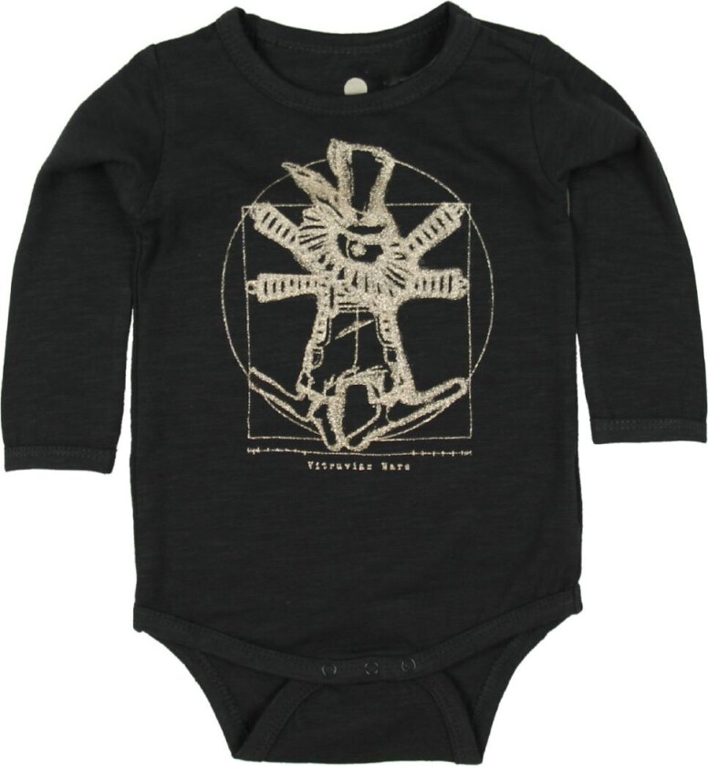 Body L/æ - Svart m. Gullfarget trykk - - 56 - Langermet Body