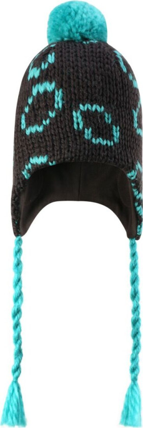 Strikkelue - Ull/Bomull - Brun m. Turkis - - 48 cm - Lue