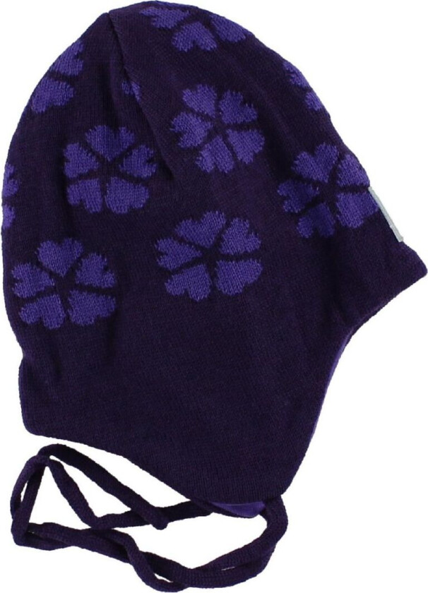 Strikkelue - Snygg - Ull/Bomull - Lilla m. Kløver - - 46 cm - Lue