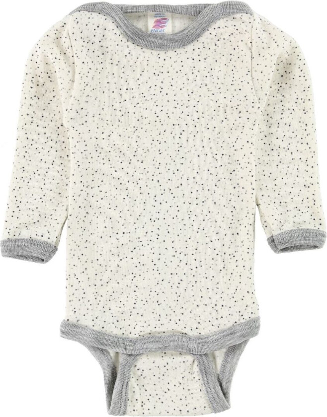 Body L/æ - Ull/Silke - Krem/Grå m. Prikker - - 98/104 - Langermet Body