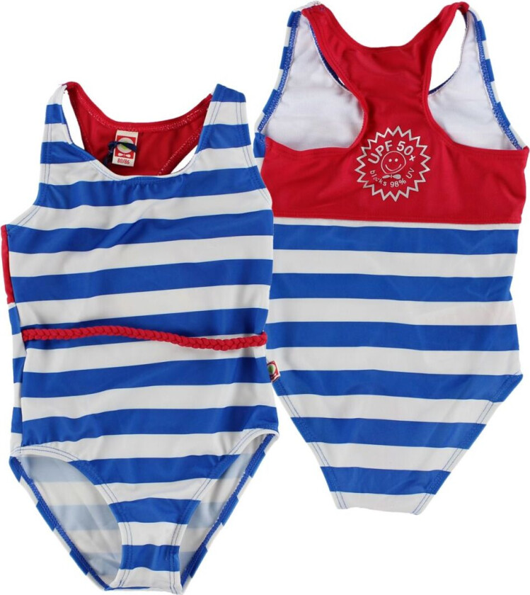 Classics Badedrakt - UV50+ - Blå/Hvit Stripet m. Rød - - 80/86 - Badetøy