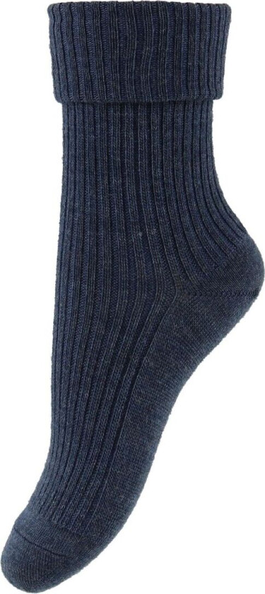Sokker - Ull - Marine Melert m. Rib - - 22/24 - Sokker